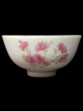 RICE BOWL PINK FLORAL DESIGN GOLD RIM